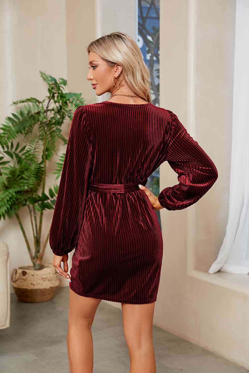 Ribbed Tie Front Mini Dress - SELFTRITSS
