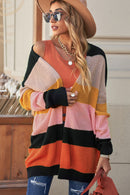 Striped Waffle Knit Open Front Cardigan - SELFTRITSS