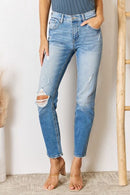 Kancan High Rise Distressed Slim Straight Jeans - SELFTRITSS   