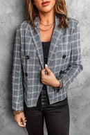 Plaid Double-Breasted Flap Pocket Blazer - SELFTRITSS