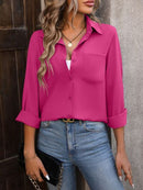 Button Up Collared Neck Long Sleeve Shirt - SELFTRITSS