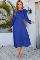 Twisted Long Sleeve Midi Dress - SELFTRITSS   