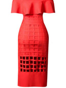 Layered Off-Shoulder Cutout Slit Midi Dress - SELFTRITSS