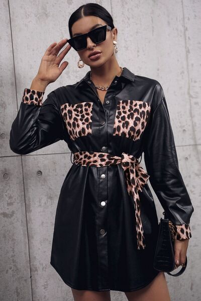 Tied Leopard Snap Down Trench Coat - SELFTRITSS