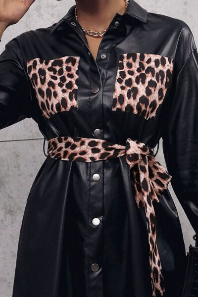 Tied Leopard Snap Down Trench Coat - SELFTRITSS