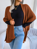 Horizontal Ribbing Open Front Slit Cardigan - SELFTRITSS