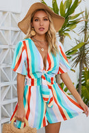 Striped Tie Front Romper - SELFTRITSS