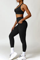 Ruched Halter Neck Bra and Pocketed Leggings Active Set - SELFTRITSS