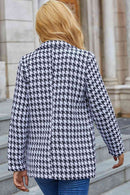 Houndstooth Lapel Collar Long Sleeve Blazer - SELFTRITSS