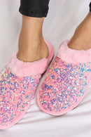 Forever Link Sequin Plush Round Toe Slippers - SELFTRITSS