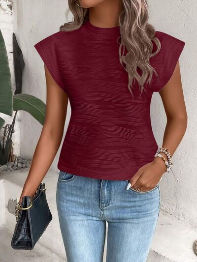 Mock Neck Cap Sleeve T-Shirt - SELFTRITSS