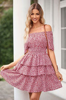 Floral Smocked Short Sleeve Layered Dress - SELFTRITSS