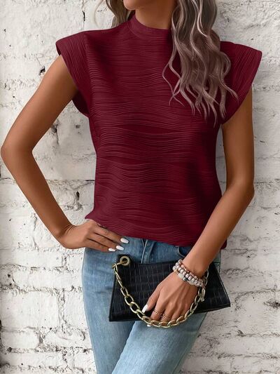 Mock Neck Cap Sleeve T-Shirt - SELFTRITSS   