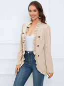 Ruffle Trim Long Sleeve Blazer - SELFTRITSS