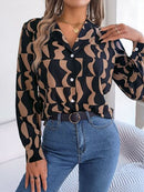 Printed Button Up Long Sleeve Shirt - SELFTRITSS