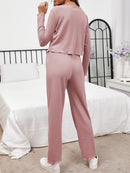 Button Front Long Sleeve Top and Pants Lounge Set - SELFTRITSS