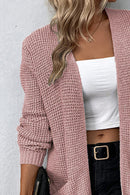 Rib-Knit Open Front Pocketed Cardigan - SELFTRITSS   