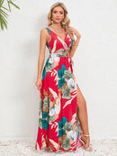 Slit Tied Printed Surplice Dress - SELFTRITSS   