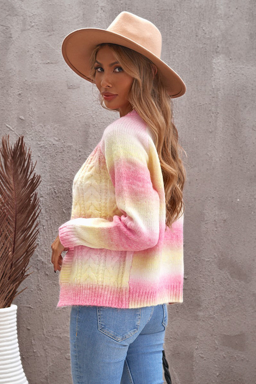 Woven Right Tie-Dye Cable-Knit Raglan Sleeve Open Front Cardigan - SELFTRITSS