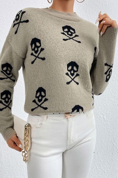 Graphic Mock Neck Dropped Shoulder Sweater - SELFTRITSS