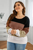 Plus Size Color Block Round Neck Sweater - SELFTRITSS