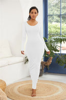 Round Neck Long Sleeve Maxi Wrap Dress - SELFTRITSS