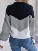 Color Block Dropped Shoulder Sweater - SELFTRITSS