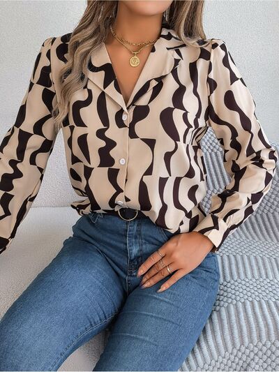 Printed Button Up Long Sleeve Shirt - SELFTRITSS