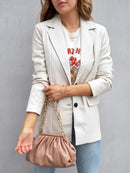 Faux Leather Button Up Long Sleeve Blazer - SELFTRITSS