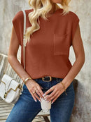 Pocketed Round Neck Knit Top - SELFTRITSS