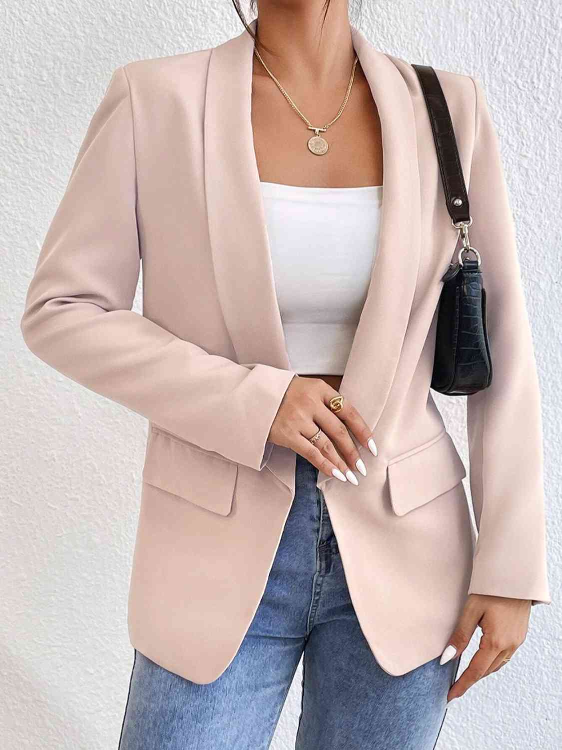 Shawl Collar Long Sleeve Blazer - SELFTRITSS