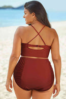 Halter Neck Crisscross Ruched Two-Piece Swimsuit - SELFTRITSS