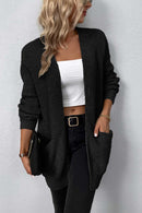 Rib-Knit Open Front Pocketed Cardigan - SELFTRITSS   