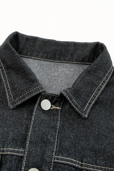 Pocketed Button Up Dropped Shoulder Denim Jacket - SELFTRITSS