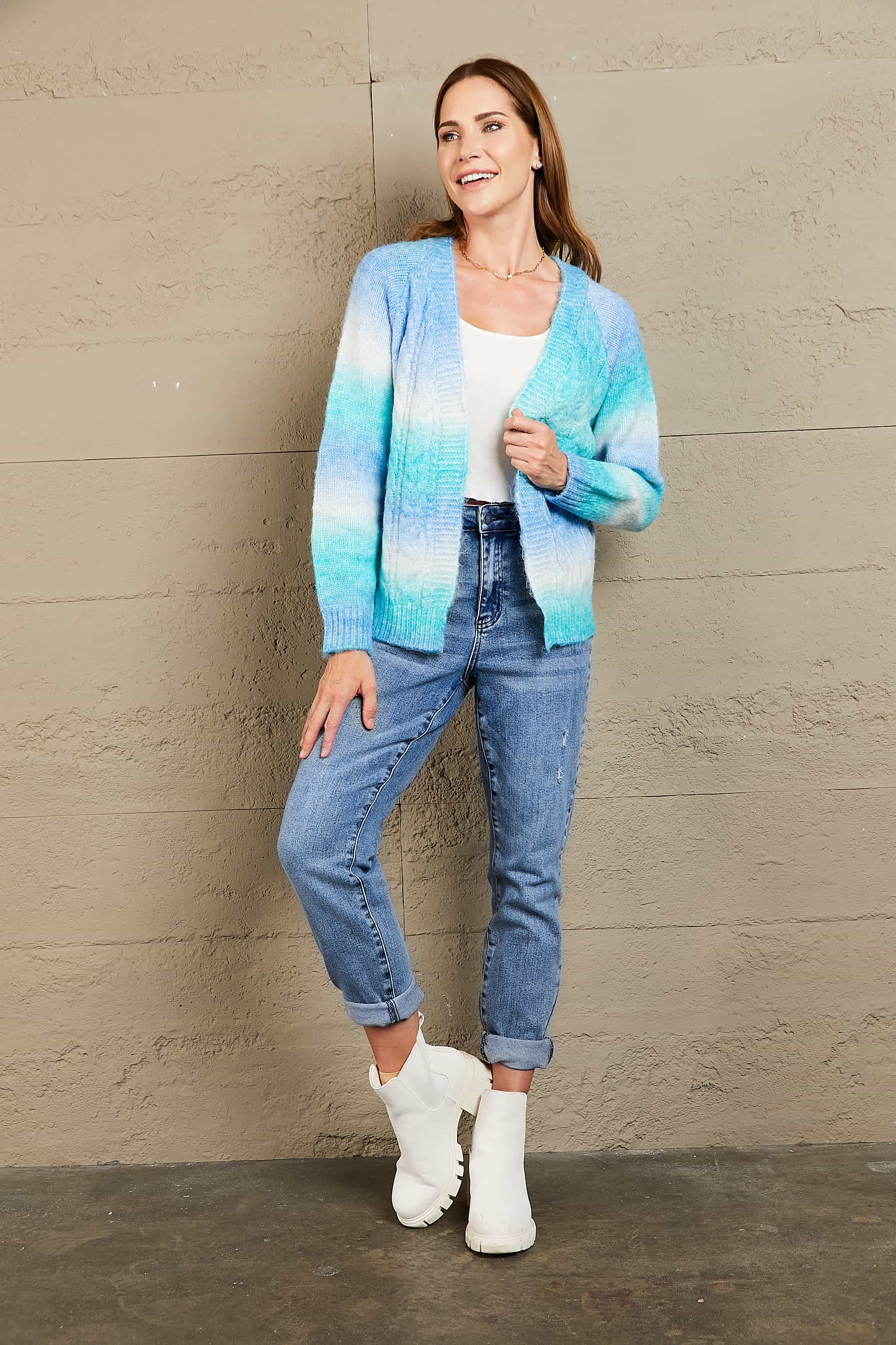 Woven Right Tie-Dye Cable-Knit Raglan Sleeve Open Front Cardigan - SELFTRITSS