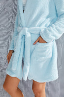 Fuzzy Tied Pocketed Hooded Lounge Nightgown - SELFTRITSS