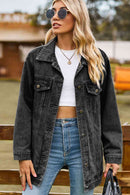 Buttoned Collared Neck Denim Jacket with Pockets - SELFTRITSS