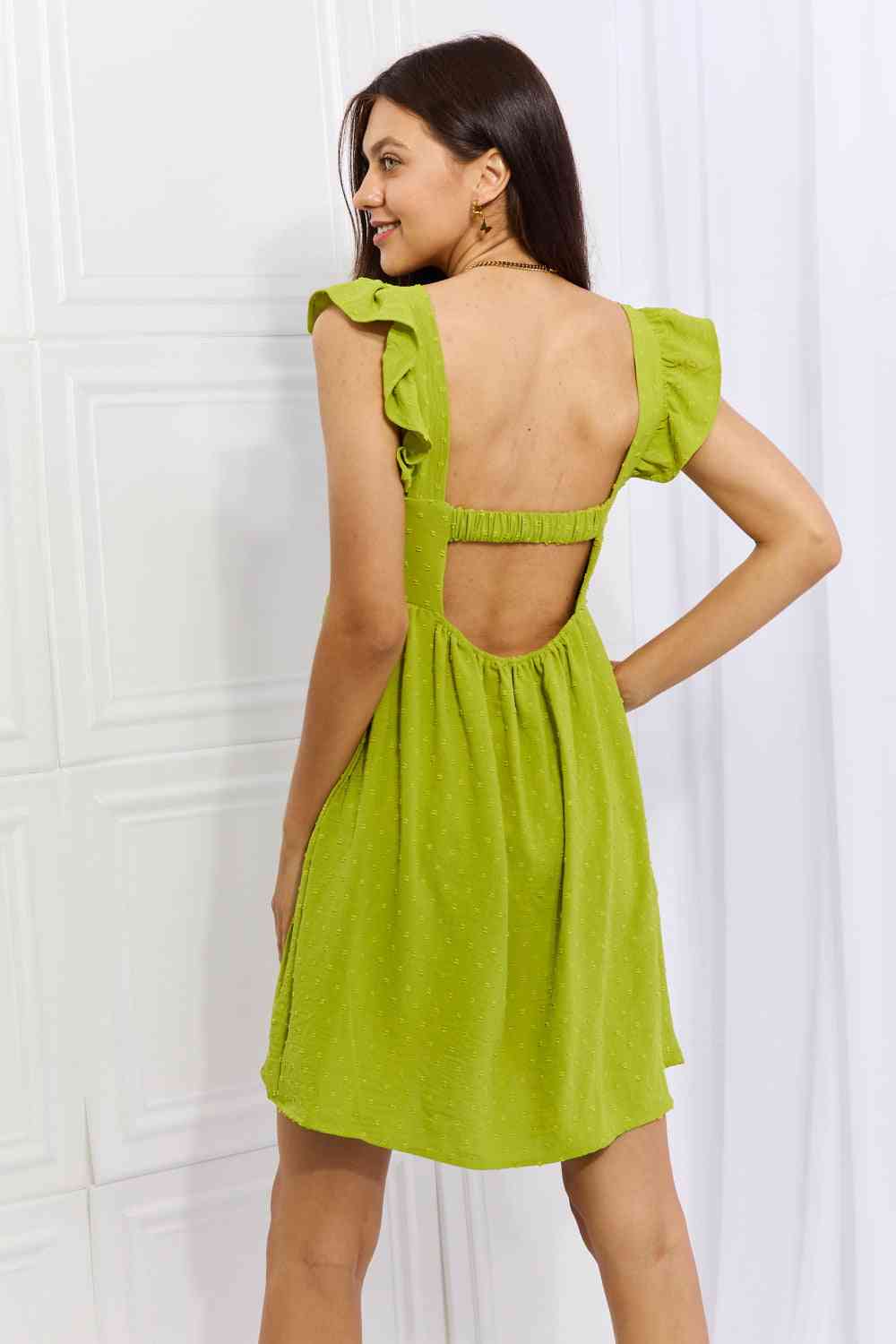 Culture Code Sunny Days Full Size Empire Line Ruffle Sleeve Dress in Lime - SELFTRITSS