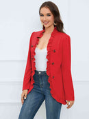 Ruffle Trim Long Sleeve Blazer - SELFTRITSS