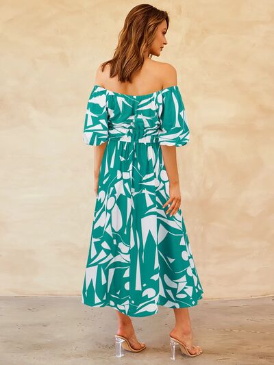 Printed Off-Shoulder Balloon Sleeve Dress - SELFTRITSS