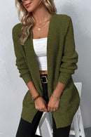 Rib-Knit Open Front Pocketed Cardigan - SELFTRITSS   