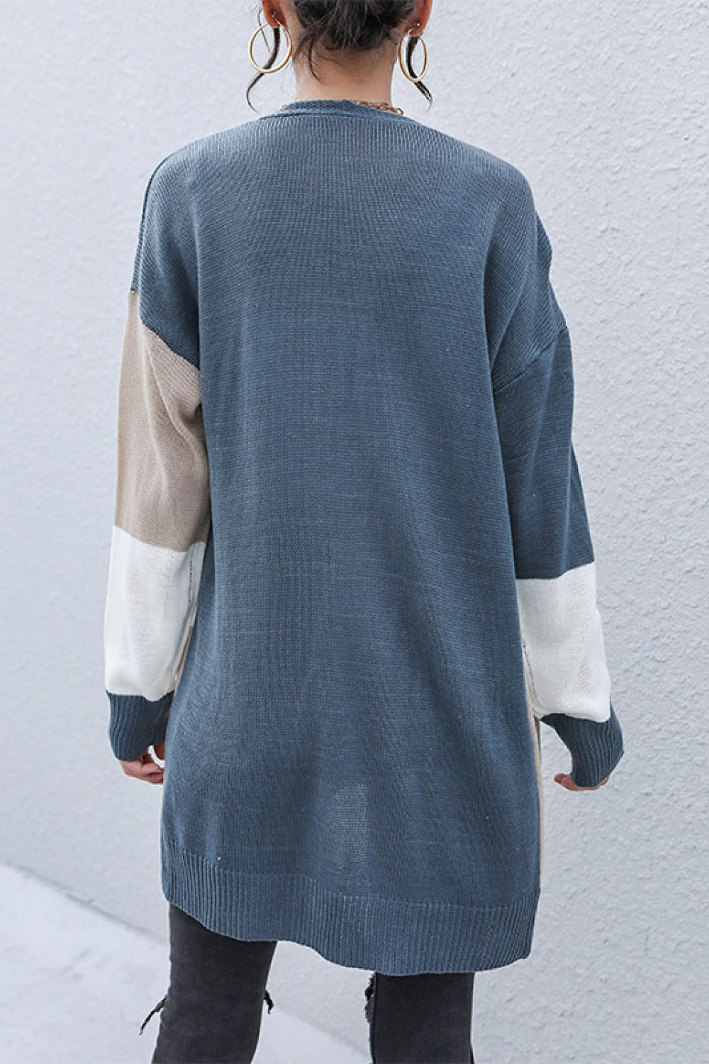 Color Block Dropped Shoulder Cardigan - SELFTRITSS   