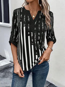 Striped Notched Half Sleeve Blouse - SELFTRITSS   