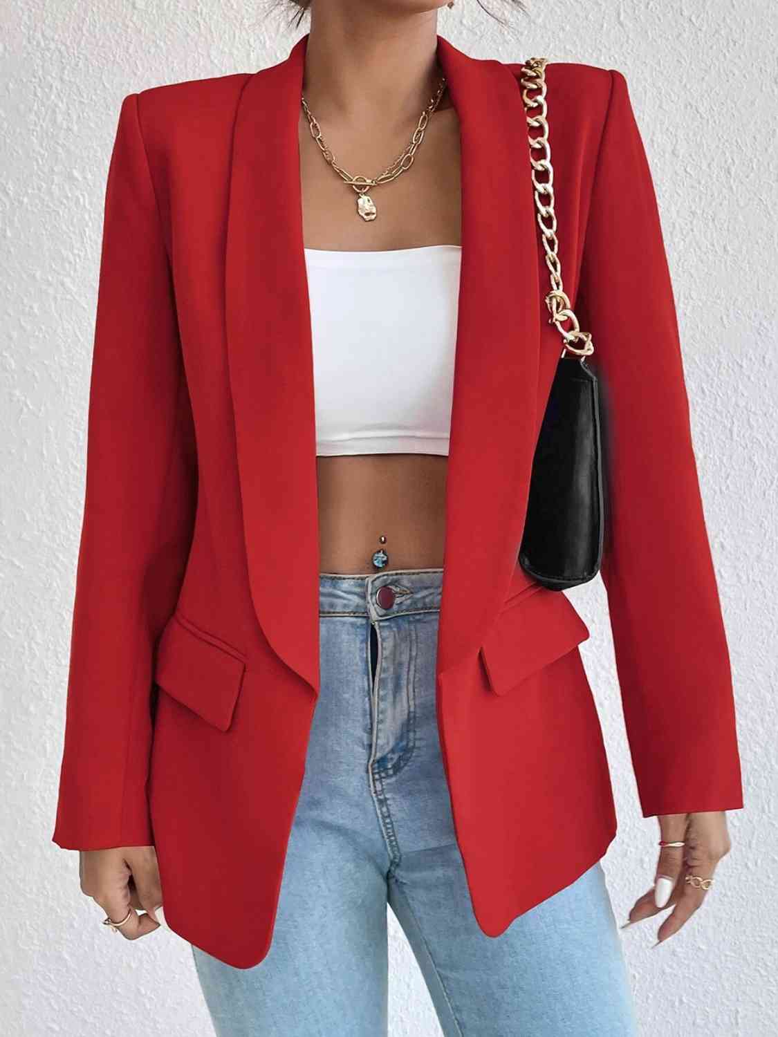 Shawl Collar Long Sleeve Blazer - SELFTRITSS