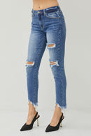 RISEN Distressed Frayed Hem Slim Jeans - SELFTRITSS