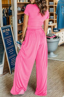 Short Sleeve Top and Wide Leg Pants Set - SELFTRITSS