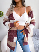 Striped Rib-Knit Open Front Longline Cardigan - SELFTRITSS