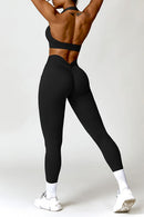 Ruched Halter Neck Bra and Pocketed Leggings Active Set - SELFTRITSS