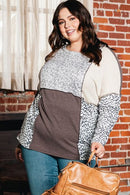 Plus Size Leopard Round Neck Sweatshirt - SELFTRITSS