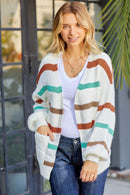 Striped Open Front Dropped Shoulder Cardigan - SELFTRITSS